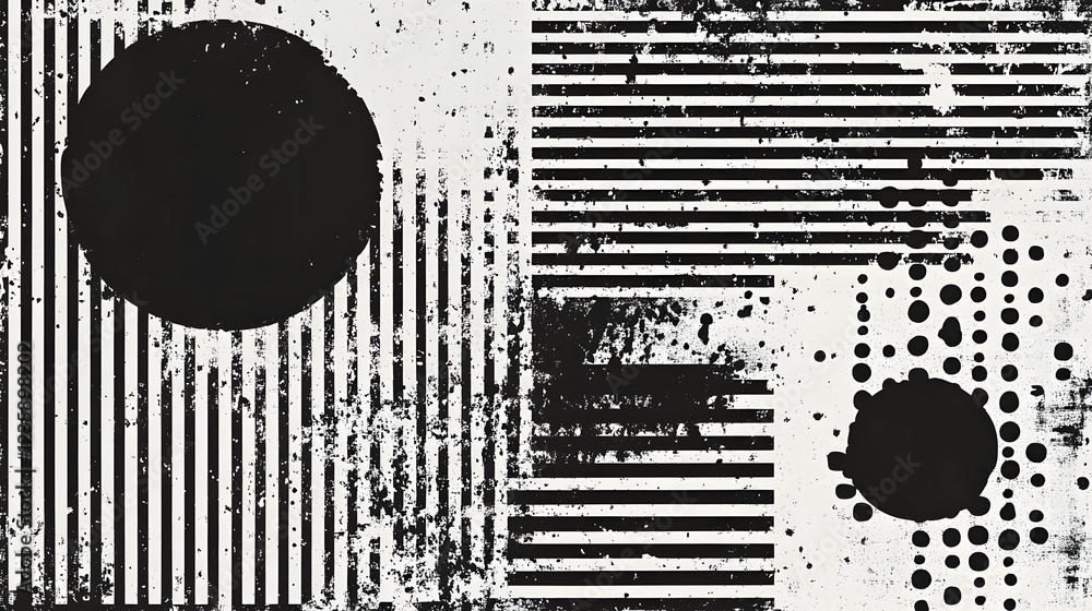 Poster Striking Monochrome Abstract Geometric Pattern with Overlapping Shapes and Gradient Textures
