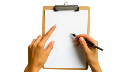 Hands Holding Pen Over Empty Page for Note Taking and Brainstorming in a Clear Workspace