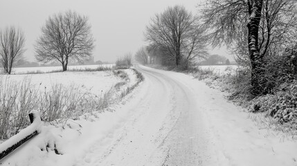 Obraz premium Snowy Country Road Winter Landscape