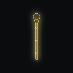Minimalist neon yellow walking cane glowing on black background, concept of accessibility and mobility