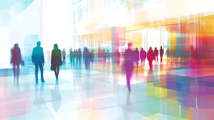 Abstract people in a colorful modern building