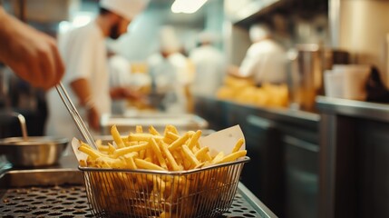 Crispy Fries in Busy Restaurant Kitchen