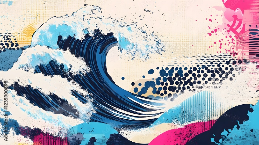 Fototapete surreal digital art of vibrant fluid wave with colorful abstract patterns and textures