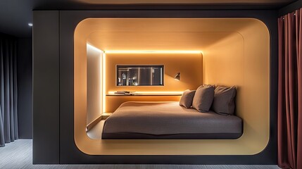Fototapeta premium A cozy home office tucked inside a loft bed with a concealed workspace below.