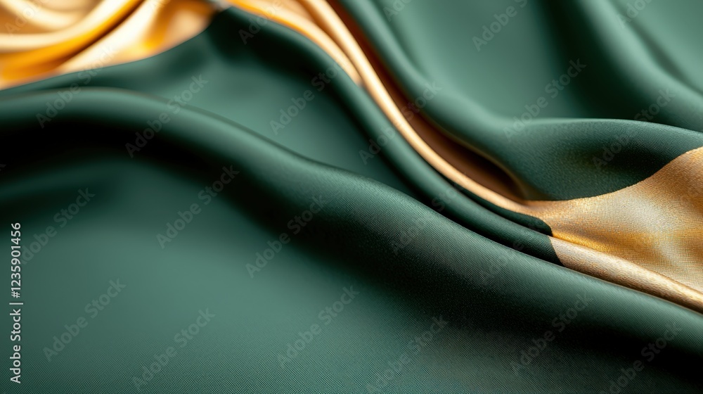 Poster smooth green and gold silk fabric with elegant draping and soft textures for luxurious design projec