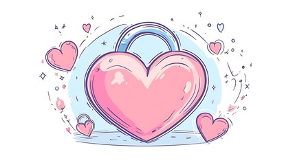 Heart-shaped lock illustration with hearts