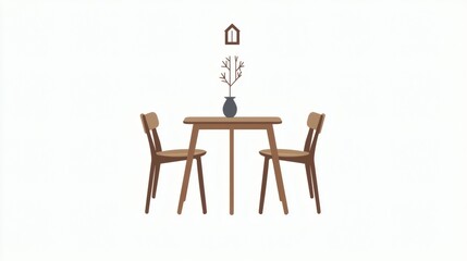 Minimalist Dining Room Setup Simple Wooden Table and Chairs with Vase Decor