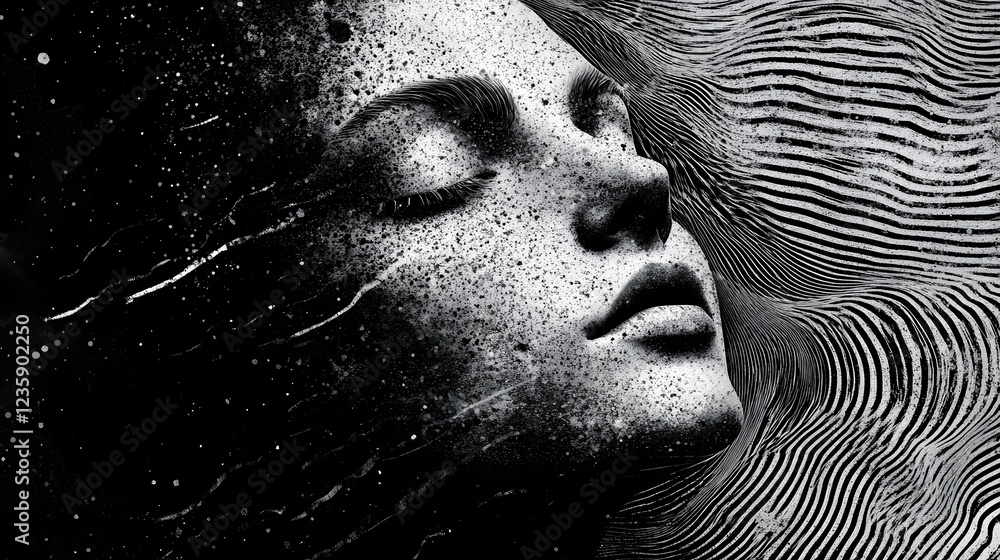 Aufkleber captivating surreal face portraiture with striking textural details and moody atmosphere
