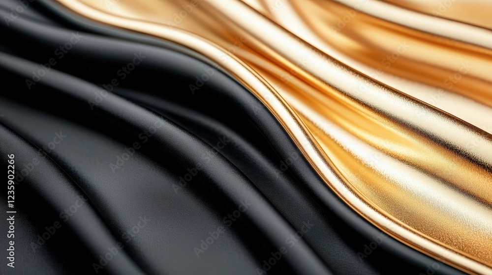 Poster elegant black and gold satin fabric with smooth waves and textures for stylish background use in des
