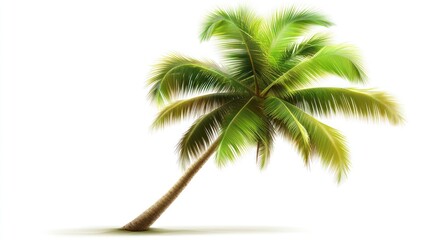 Leaning palm tree on white background, tropical vacation