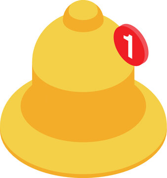 Yellow notification bell showing one new message isometric icon