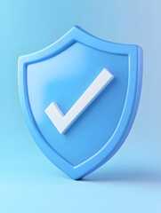 Escudo azul minimalista con marca de verificación blanca, representando seguridad verificada, autenticación y confianza en negocios digitales