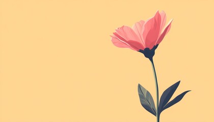 A Single Pink Flower on a Pale Yellow Background