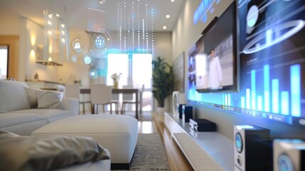 Fototapeta premium Modern Smart Living Room with Futuristic Technology