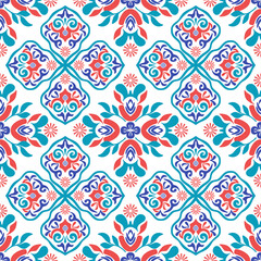 Mediterranean seamless wallpaper style. Damask floral vector seamless pattern. Talavera pattern. Indian patchwork. Azulejos portugal. Turkish Tiles. Moroccan tile mosaic. Spanish pottery. Home decor.
