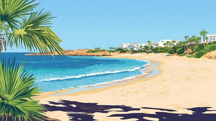 Sunny Beachfront Scene with Palm Trees