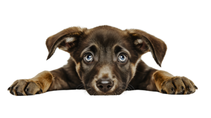 Adorable Young Brown Puppy with Soft Fur and Expressive Eyes Lying Down in Heartwarming Close-up
