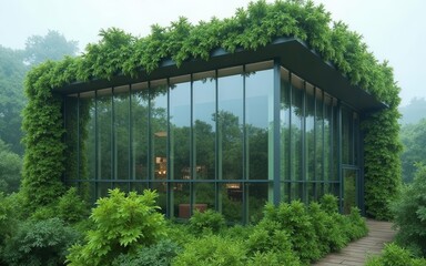 Certified green building on a sustainable architecture enhancing energy efficiency through eco-friendly design