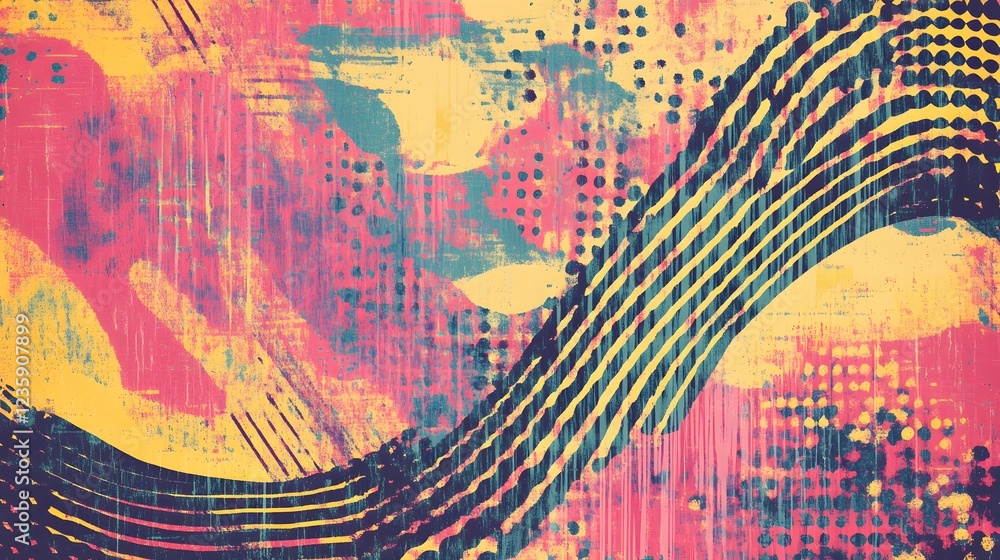Aufkleber Vibrant Abstract Digital Art with Dynamic Fluid Brush Strokes and Geometric Patterns