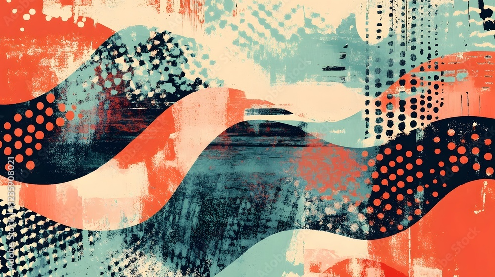 Poster vibrant abstract expressionist digital art with dynamic shapes and patterns