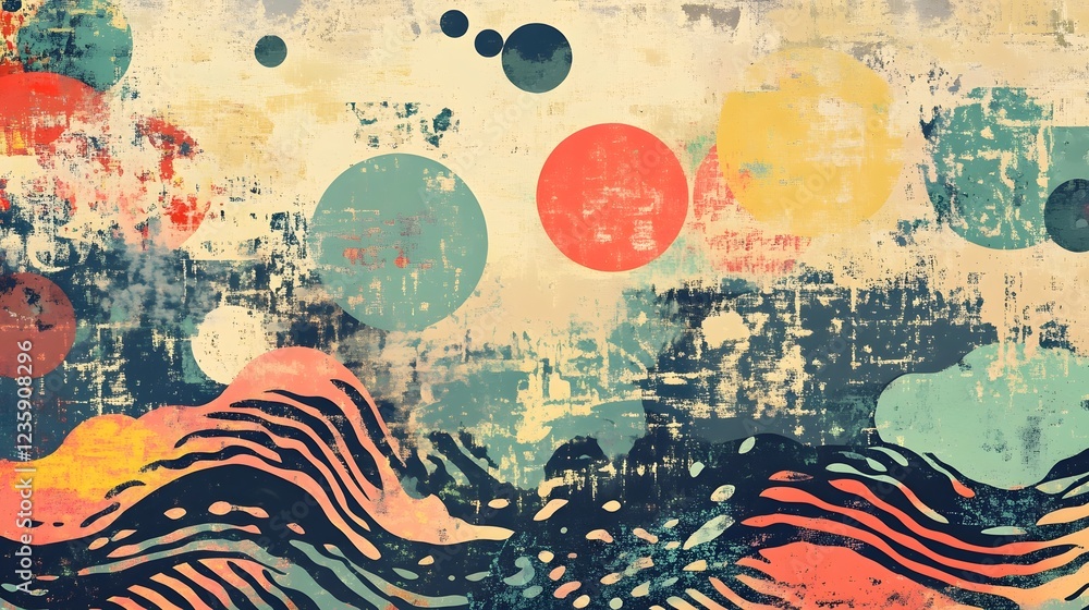 Aufkleber Vibrant Abstract Expressionist Grunge Texture Backdrop with Colorful Digital Brushstrokes and Layers