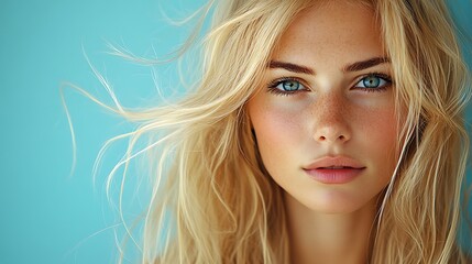 Fototapeta premium Woman with blonde hair, outdoor, portrait. Use stock photography