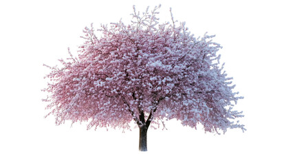 Obraz premium Winter Beauty of a Snow-Covered Pink Blossom Tree in a Scenic Landscape