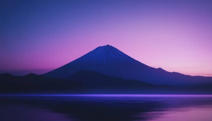 Majestic Mountain at Purple Sunset Over Calm Water