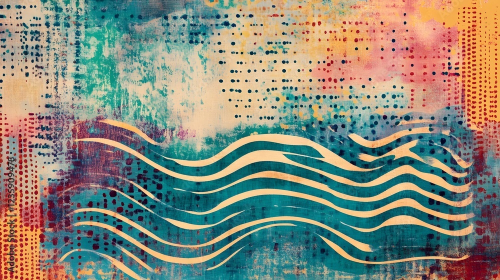 Poster vibrant abstract fluid waves of harmony and movement in captivating digital painting