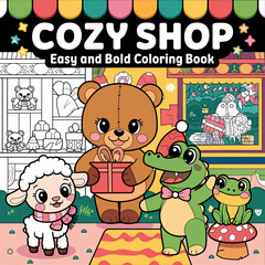 Fototapeta premium cute coloring book cover, cover, cute kids illustration, cartoon cover, cartoon illustration, kawaii coloring, easy and bold, kawaii cover, cozy, cozy cover, fuzzy, hygge, coloring pages, adult colori