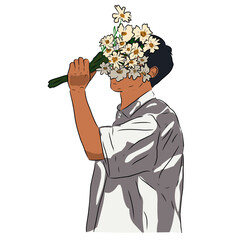 A man with a bouquet of flowers