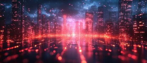 Fototapeta premium Digital transformation in futuristic cityscape urban environment high-tech visualization