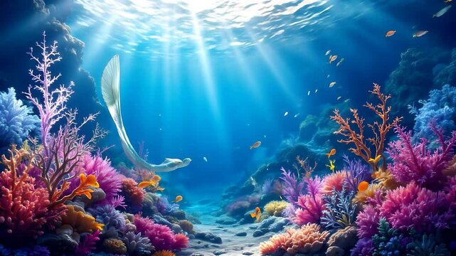 Vibrant Coral Reef Underwater Scene with Colorful Fish