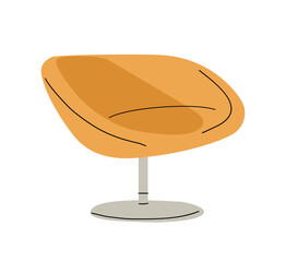 A cartoonish orange armchair with a metal base. The chair is a simple design with no embellishments. Vector flat illustration isolated on transparent background