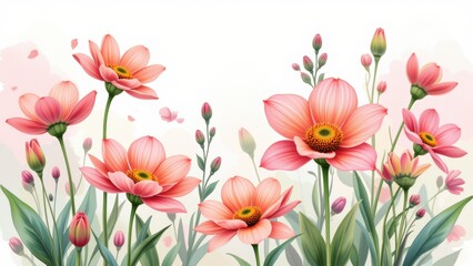 Elegant Pink Flowers Blossom Spring Floral Illustration Botanical Art Nature Wallpaper