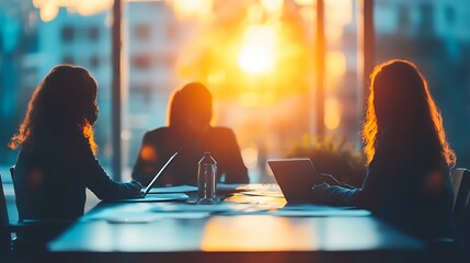 Business meeting sunset view office