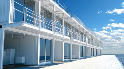 Fototapeta premium A hotel built using modular units stacked together for rapid deployment.
