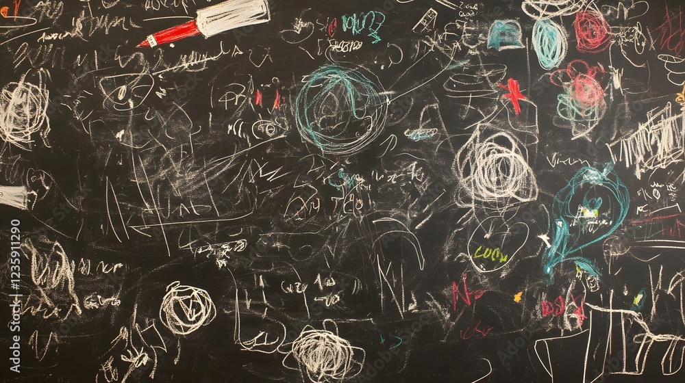 Poster vibrant abstract wall artwork featuring a chaotic arrangement of colorful scribbles doodles and graf