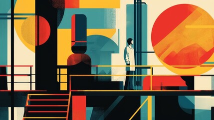 Obraz premium Futuristic Abstract Industrial Scene with Geometric Shapes