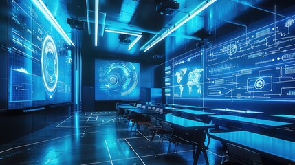 Advanced Futuristic Meeting Room with Virtual Reality Displays