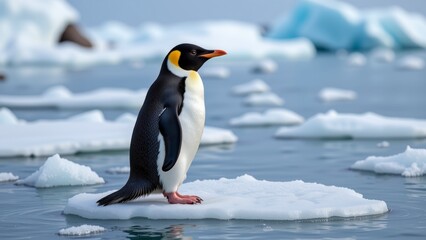 Obraz premium Majestic Emperor Penguin Standing on Ice Floe in Antarctic Waters