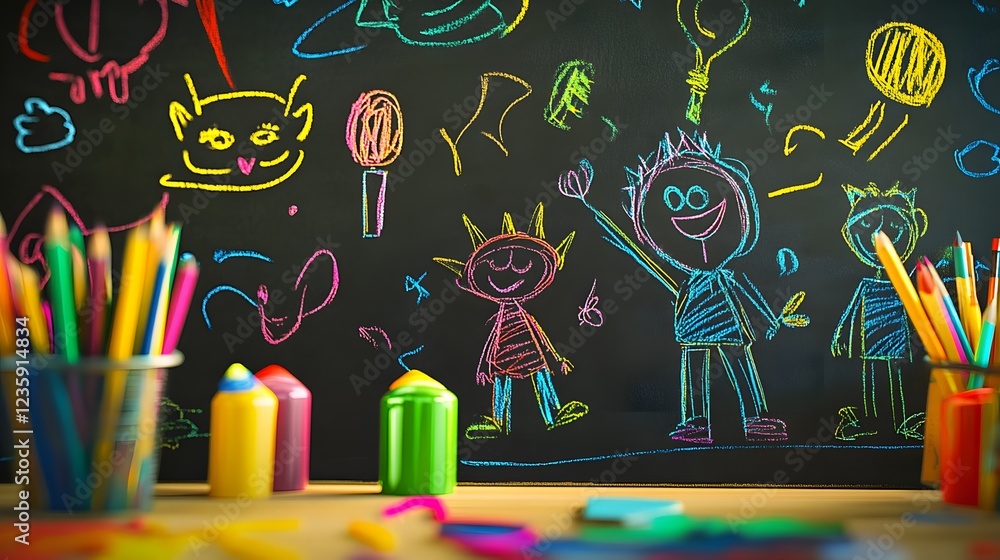Aufkleber vibrant and imaginative chalk drawings on a blackboard showcasing creative expression learning and t