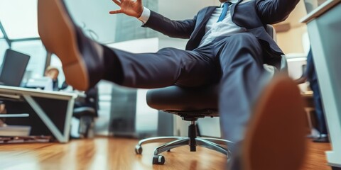 Businessperson Stopping Falling Persons On Desk, 