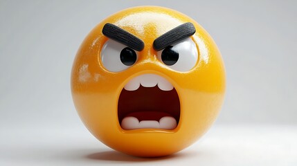 Angry emoticon, digital illustration, cartoon face, expression, against plain background, possible use for social media or digital design