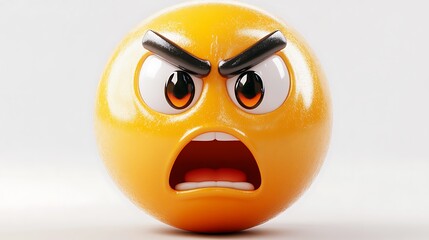 Angry emoji face, 3D illustration, cartoon graphic