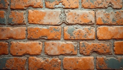Obraz premium Textured brick wall with rustic orange and gray tones highlighting age and character in a structured design
