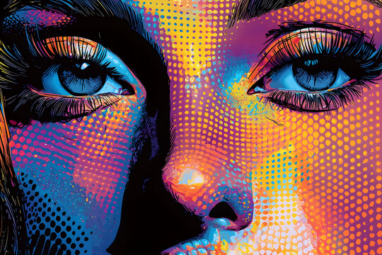 Vibrant Modern Abstract Portrait: Striking Eyes and Bold Colorful Design, Exploring Creativity and Expression in Contemporary Art with Emotional Depth and Artistic Nuance