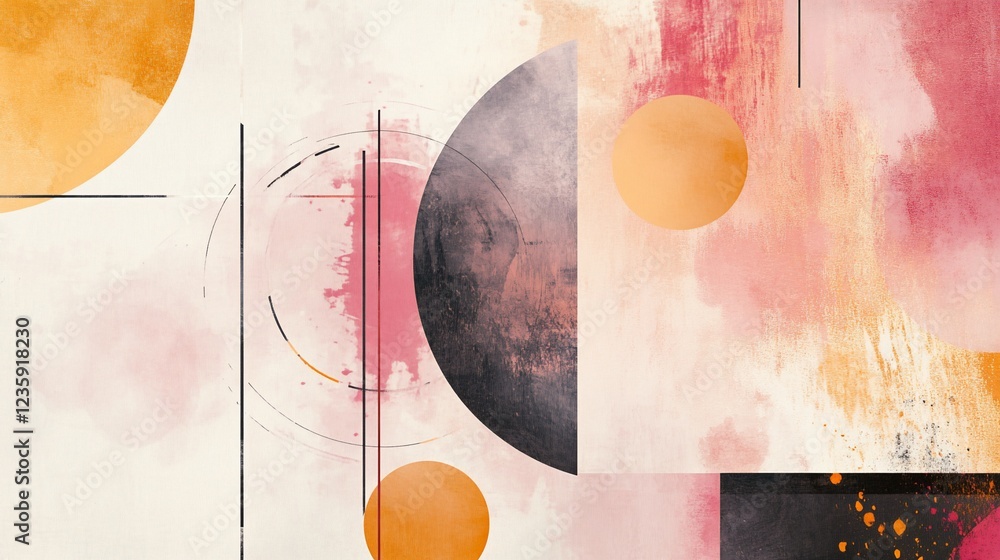 Poster abstract geometric composition with circles and lines in a warm palette