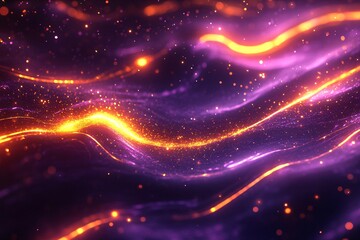 Obraz premium Abstract Purple and Orange Glowing Waves with Particles