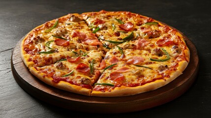 Delicious Meat Lovers Pizza with Peppers and Cheese